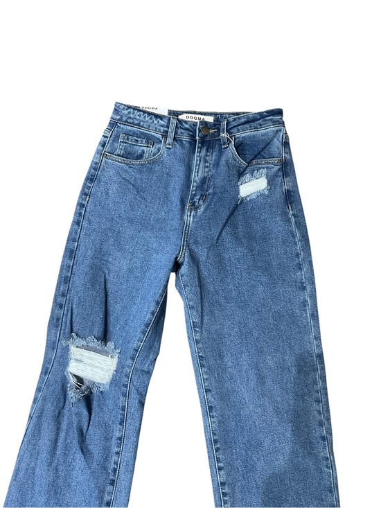 Dogma Denim - Dogma Women's Blue Straight-Leg Distressed Jeans